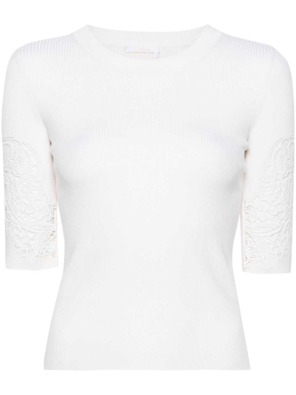 Chloé Crew-neck Half Sleeve Sweater In White