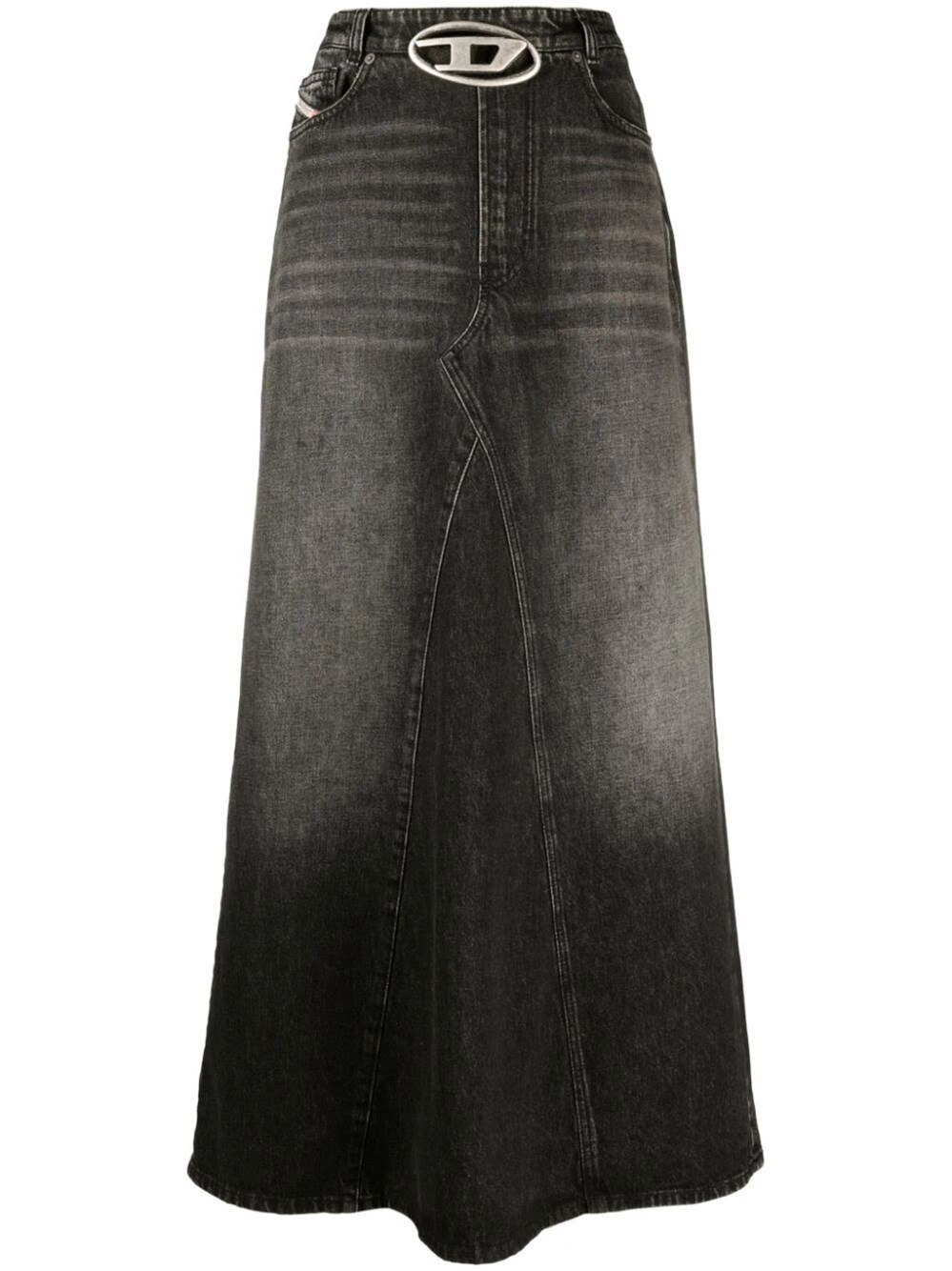 Shop Diesel `de-pago-s3` Long Denim Skirt In Black  