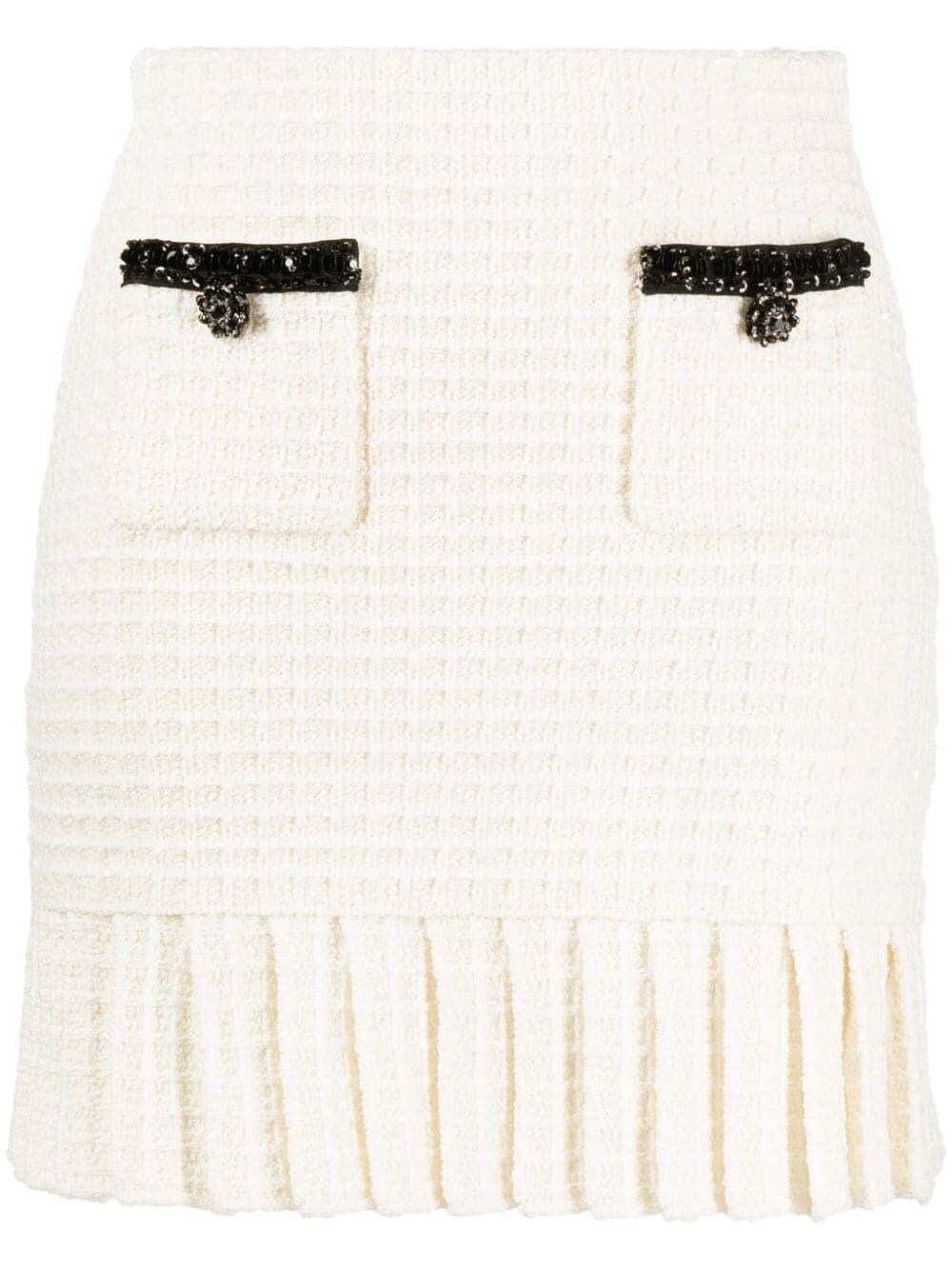 Shop Self-portrait Textured Knit Mini Skirt In Beige