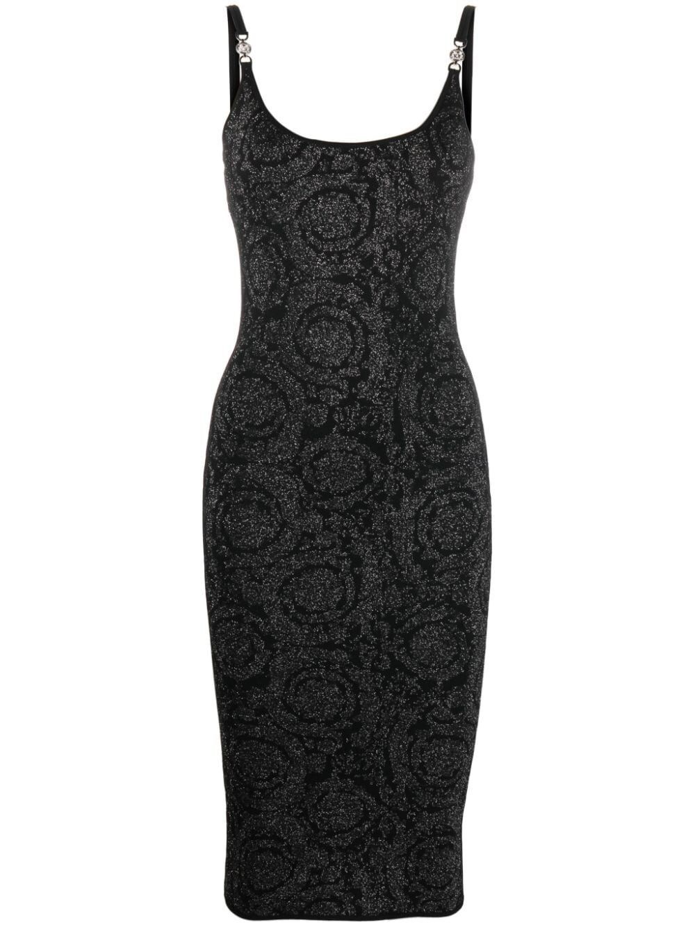 Shop Versace `barocco Texture` Knit Midi Dress In Black  