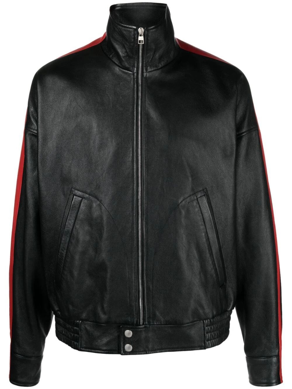 Alexander Mcqueen Striped Leather Biker Jacket In Black