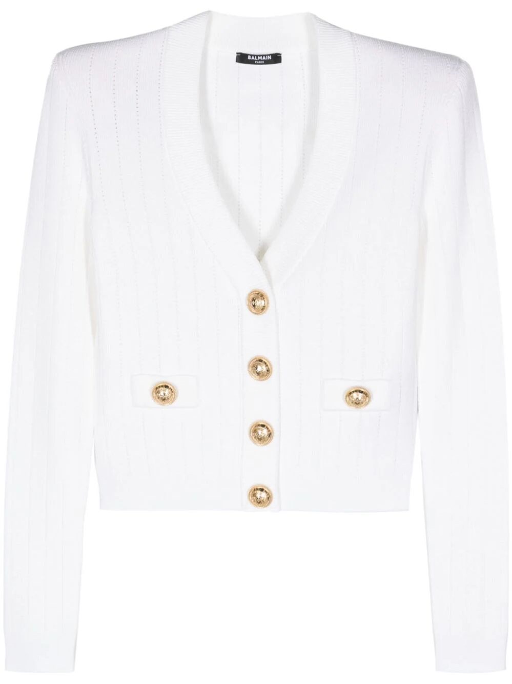 Shop Balmain Buttoned Knit Crop Cardigan In White