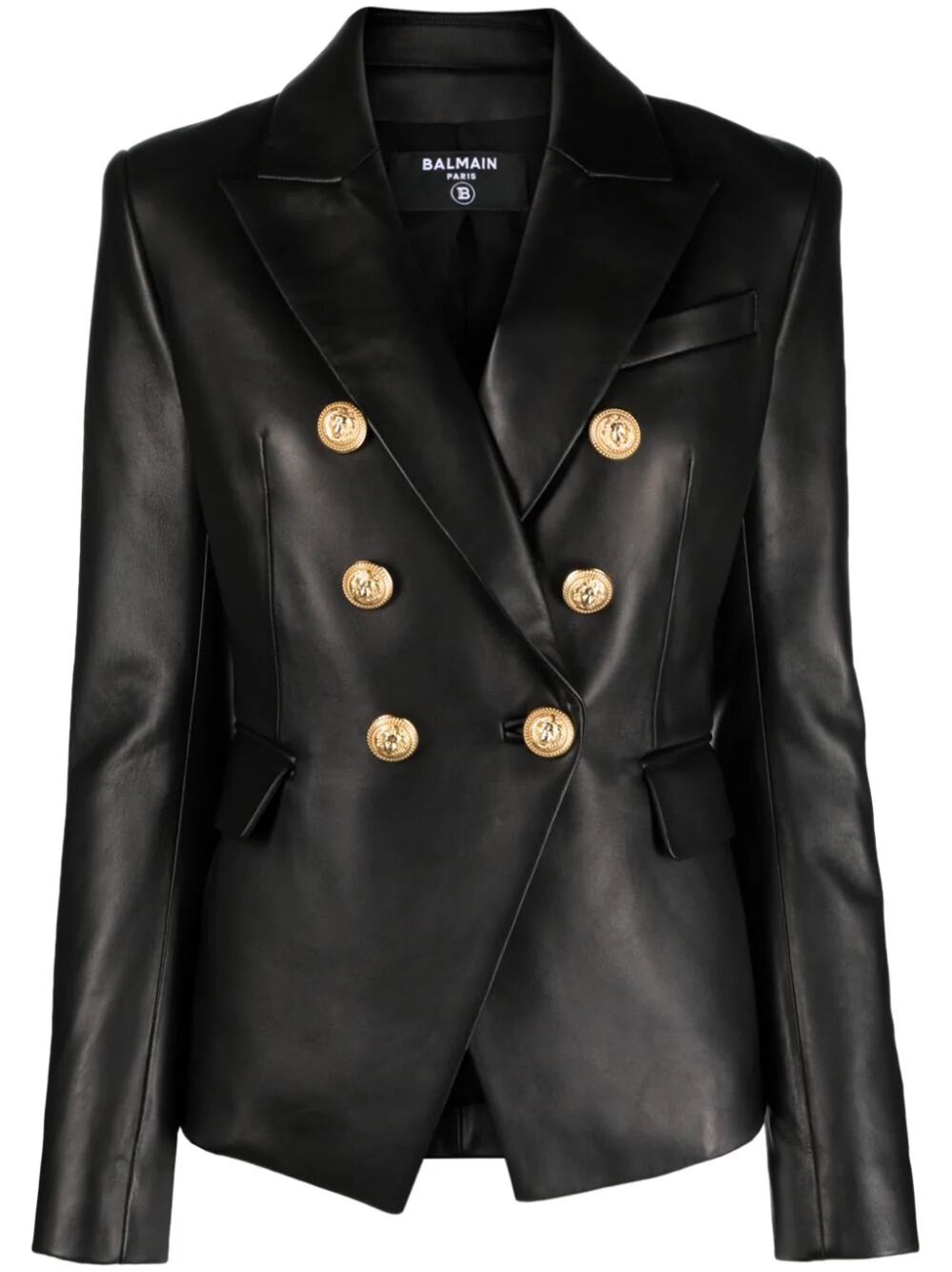 Shop Balmain 6 Buttons Leather Jacket In Black  