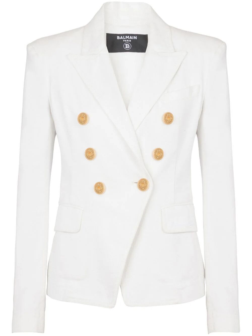 Shop Balmain 6 Buttons Denim Jacket In White