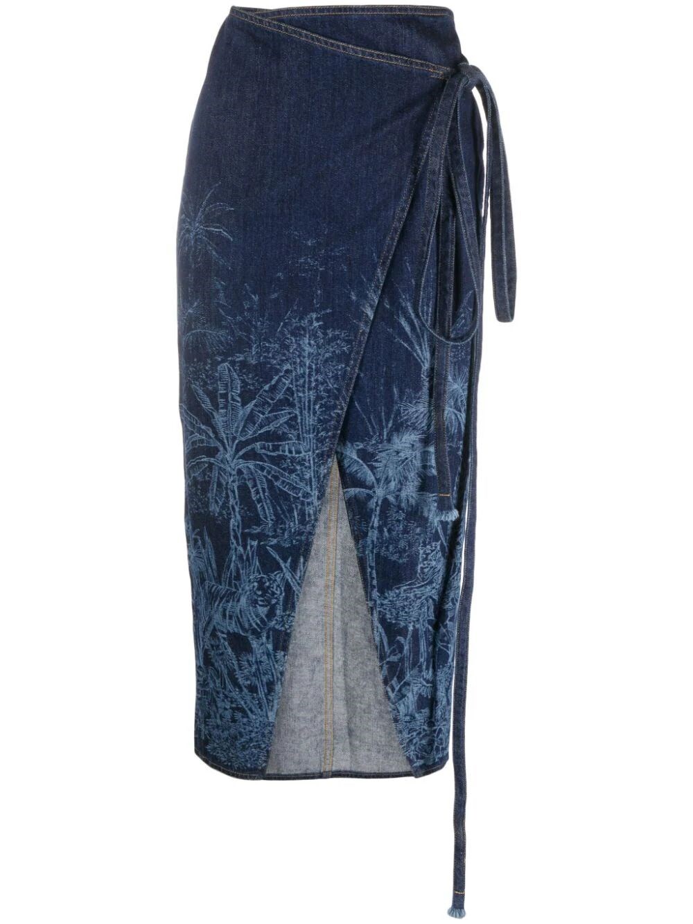 Shop Alanui `jungle Toile De Jouy` Denim Skirt In Blue