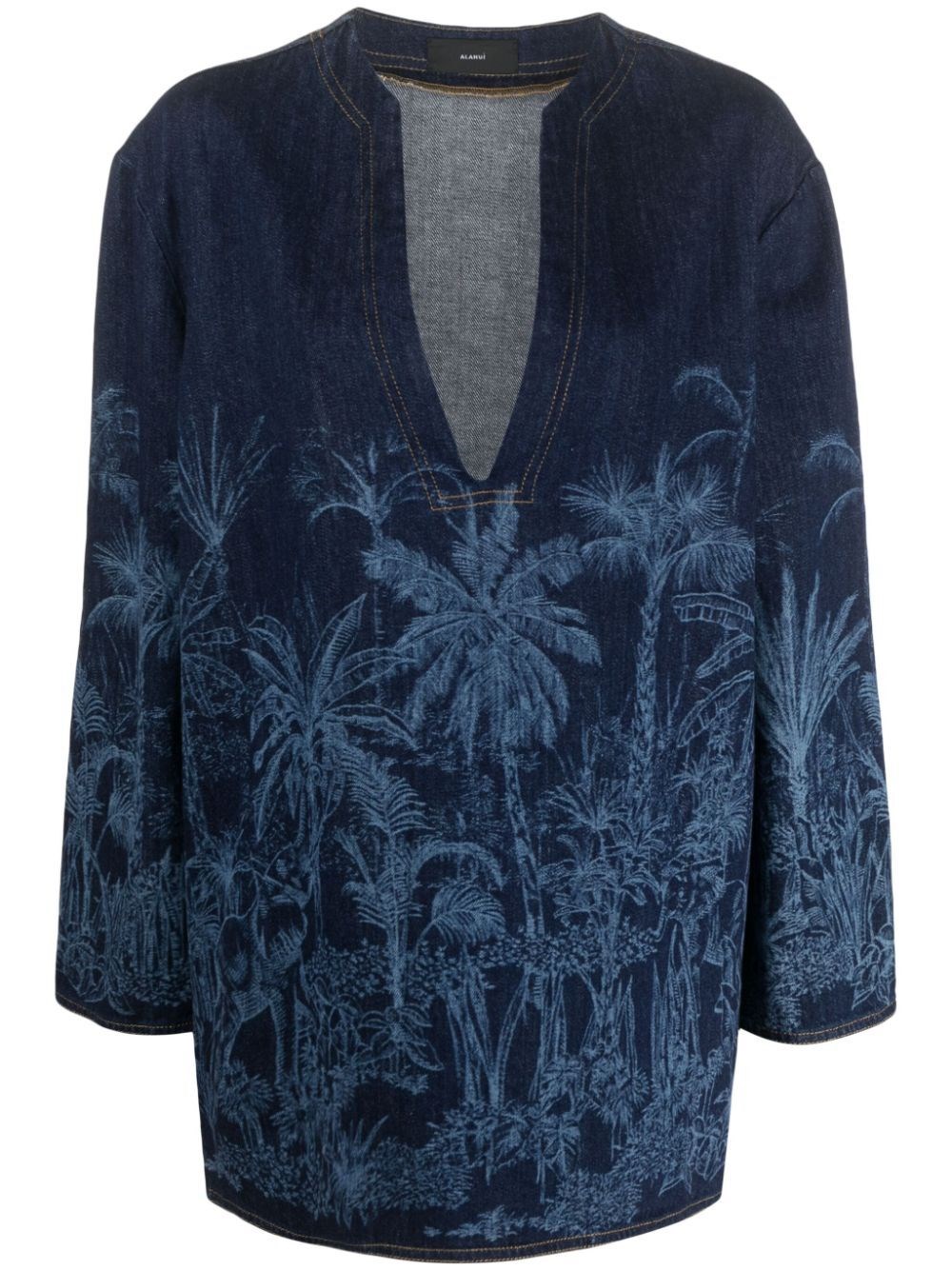 Shop Alanui `jungle Toile De Jouy` Denim Shirt In Blue