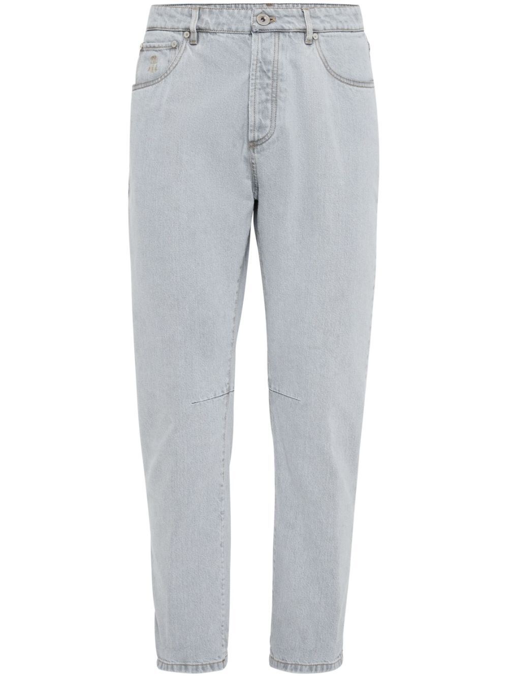 Brunello Cucinelli Logo-patch Cotton Tapered Jeans In Blue