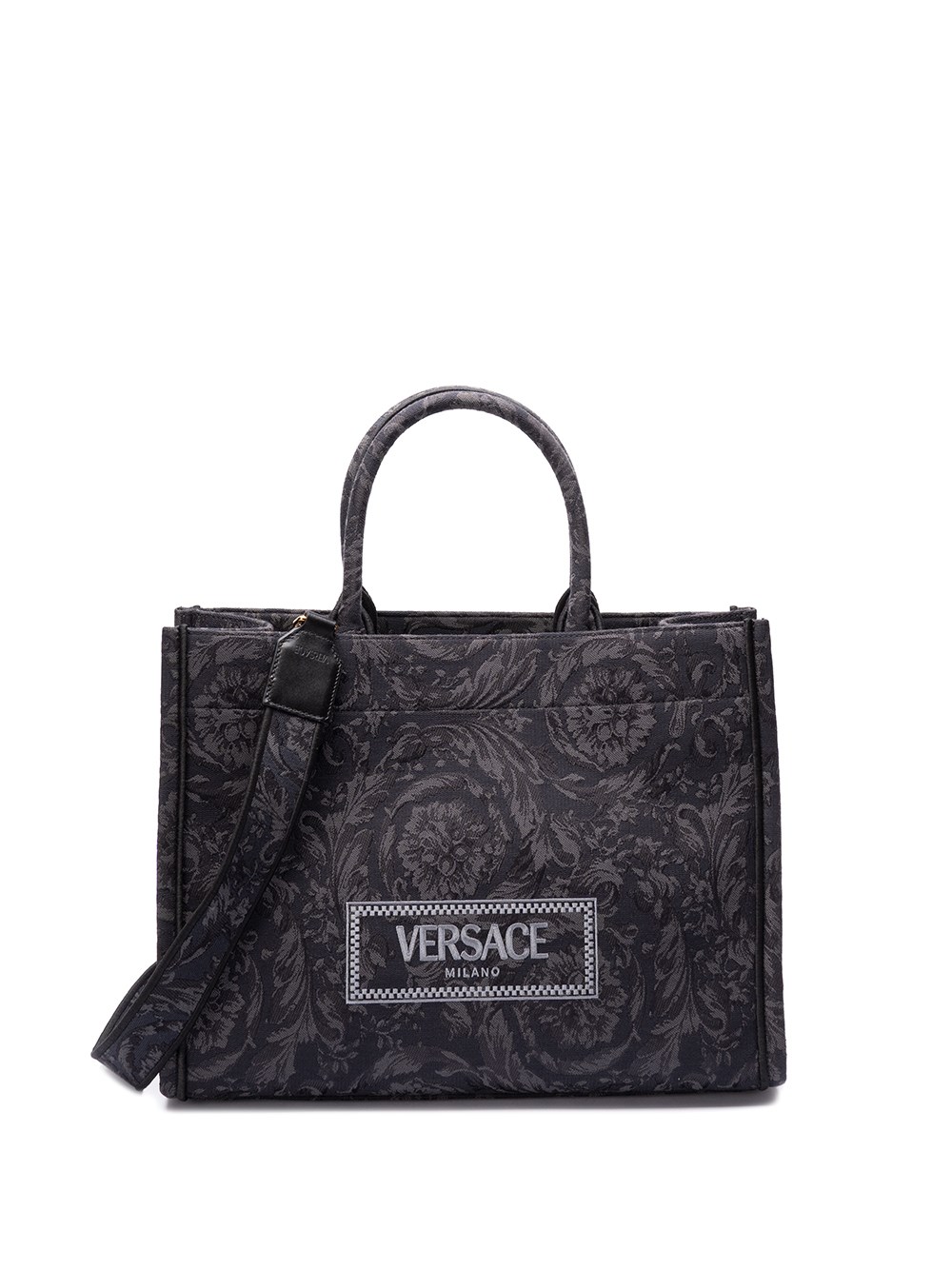Versace Embroidered Large Tote Bag In Black  