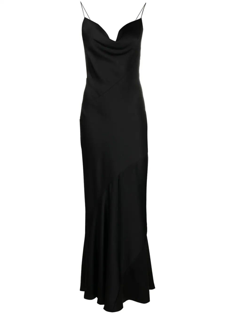 Philosophy Di Lorenzo Serafini Draped Satin Dress With Asymmetric Neckline In Black  