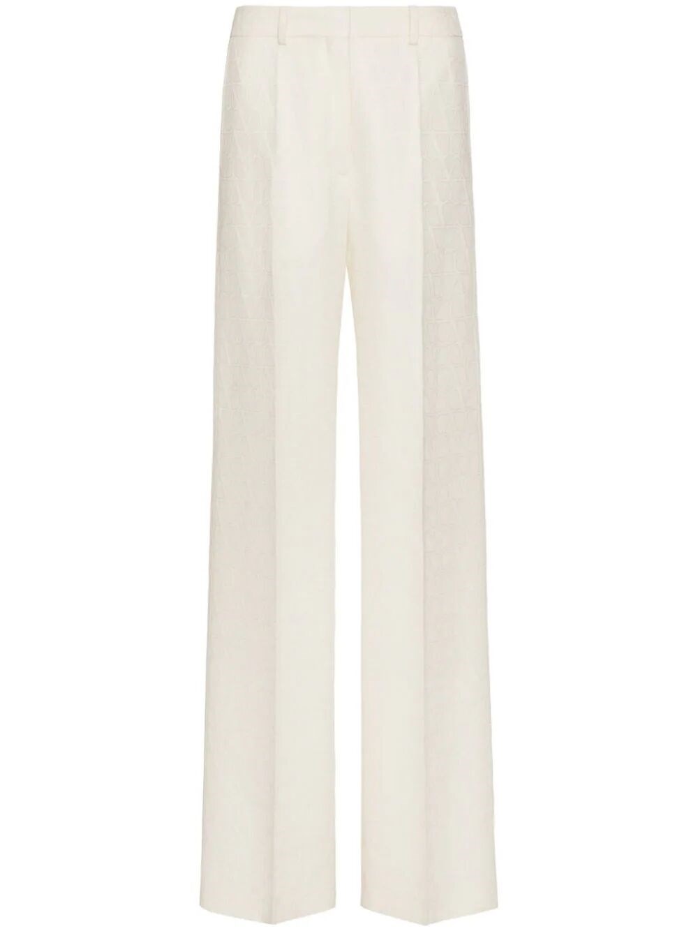 Valentino Cotton-blend Twill Wide-leg Pants In Cream