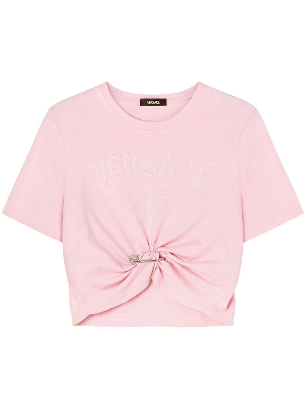 Shop Versace Milano` Logo Embroidery Cropped T-shirt In Pink