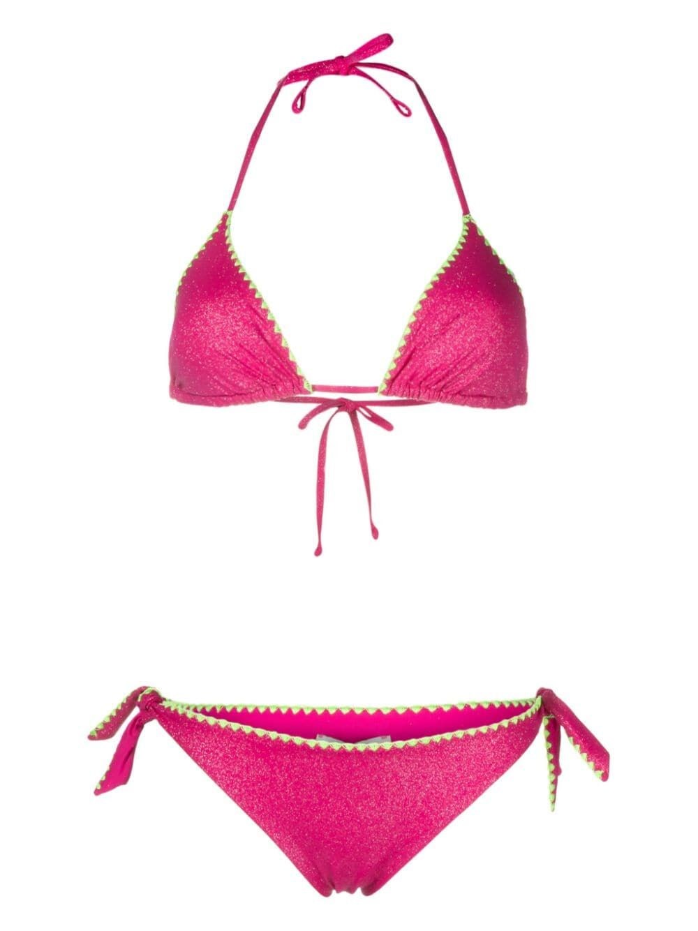 Twinset Glitter Triangle Bikini Set In Pink