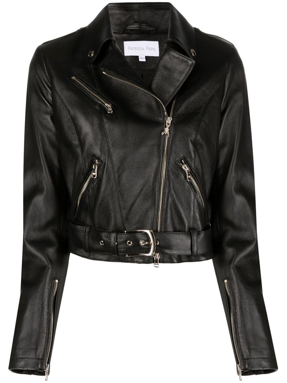 Shop Patrizia Pepe Leather Biker Jacket In Black  