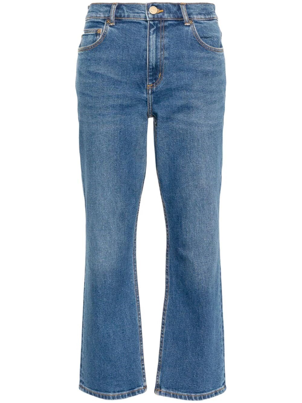 Shop Tory Burch Crop Flare Jeans In Blue