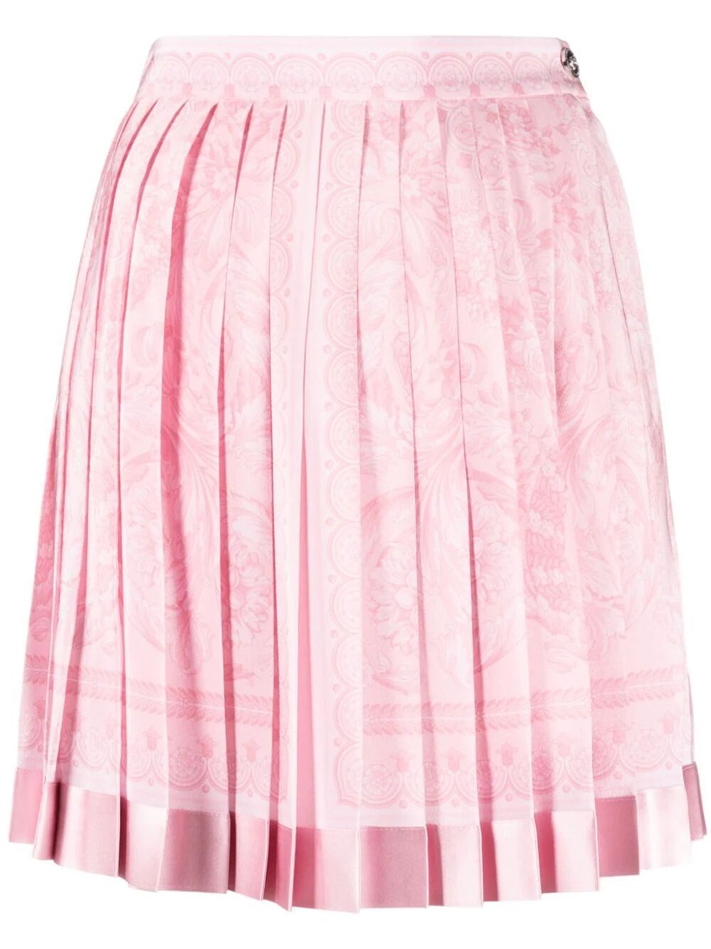 Versace Pleated Satin-trimmed Floral-print Crepe De Chine Mini Skirt In Pink