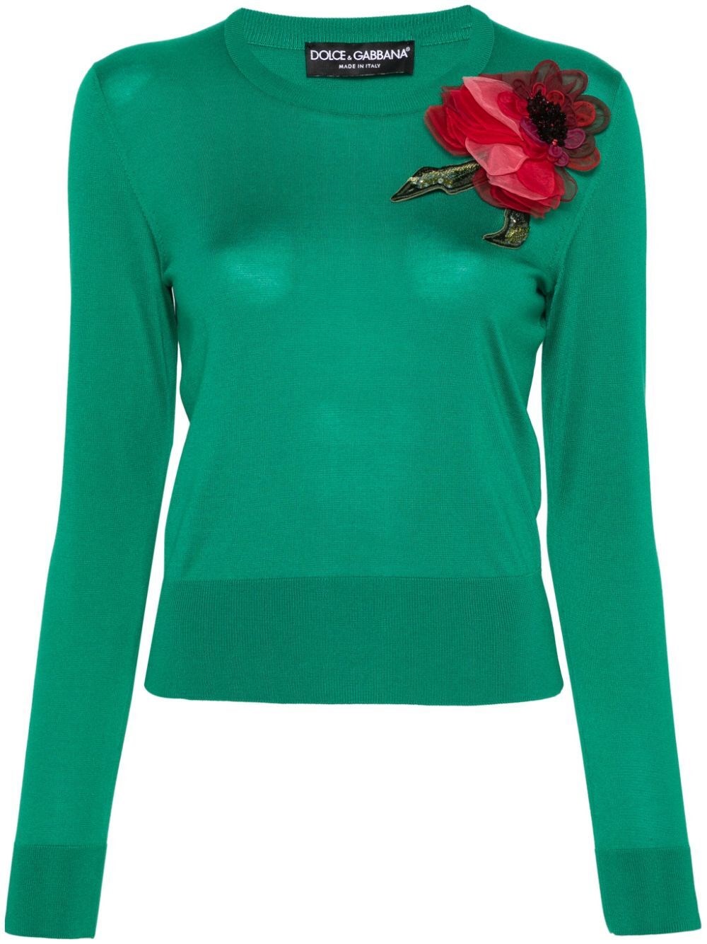 Shop Dolce & Gabbana `flower Power` Crew-neck Sweater In Green