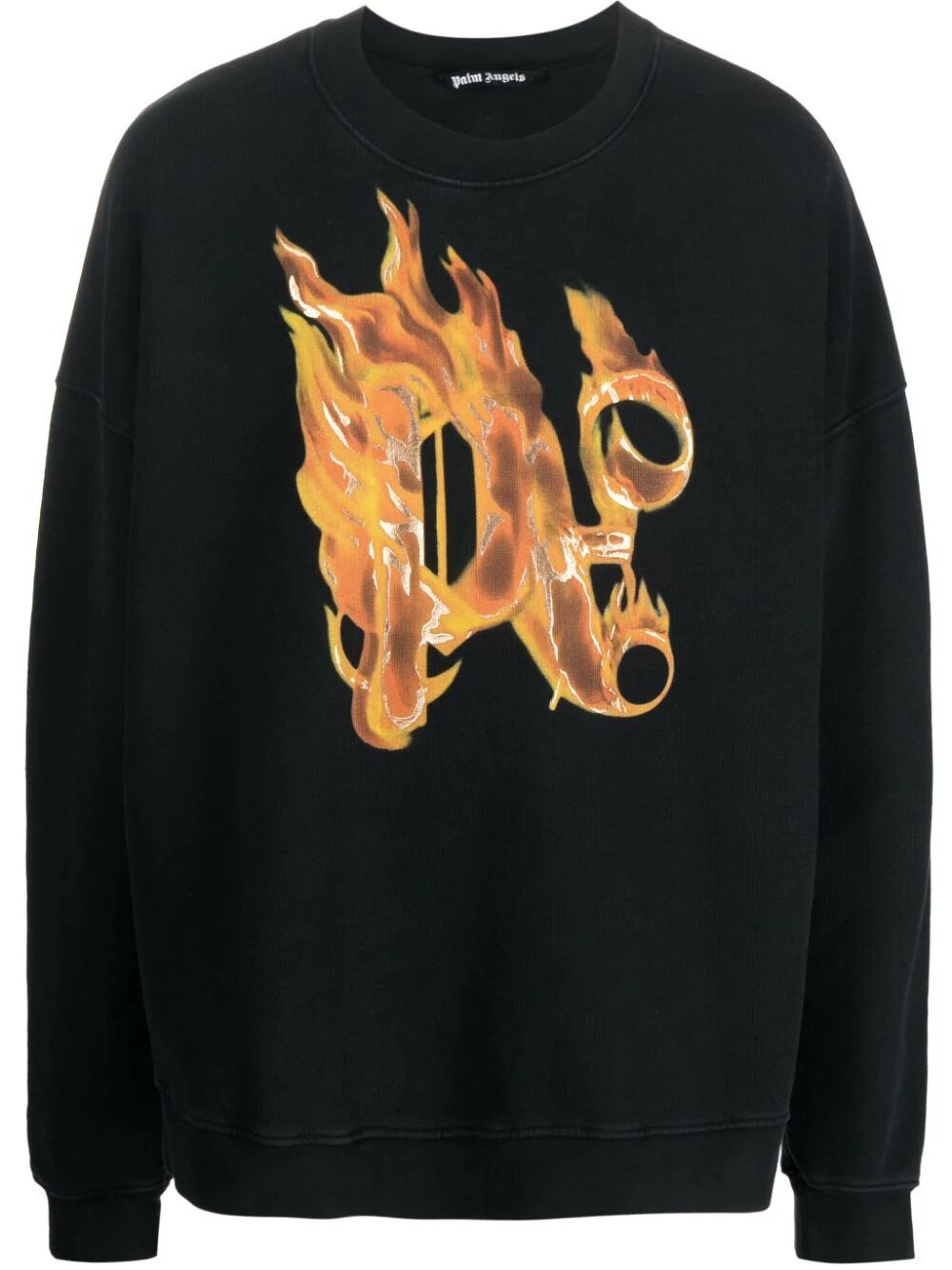 Shop Palm Angels `burning Monogram` Crew-neck Sweatshirt In Black  