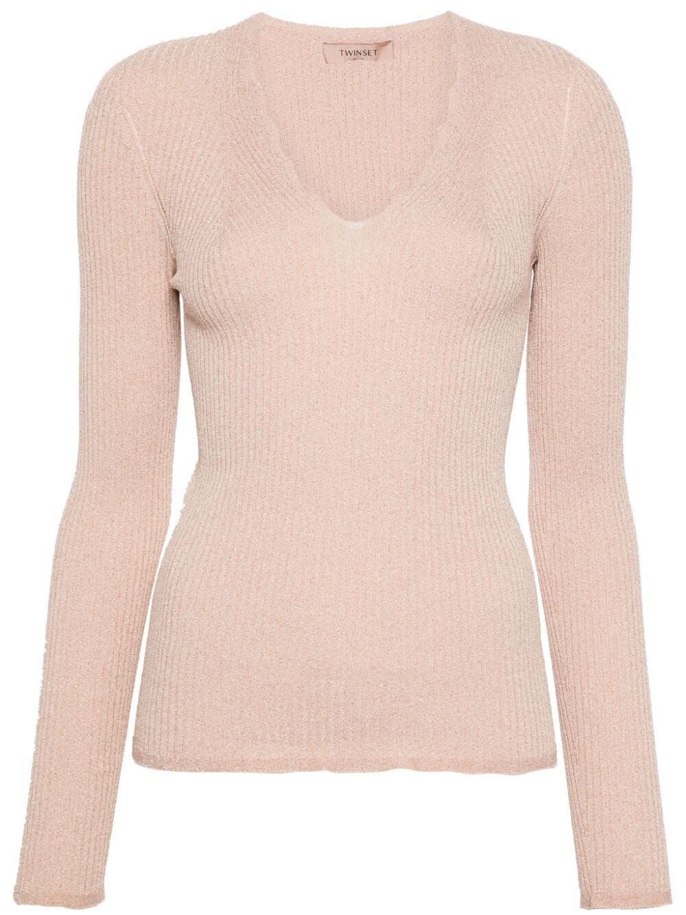 Twinset Ribbed Knit Sweater In Pink & Purple