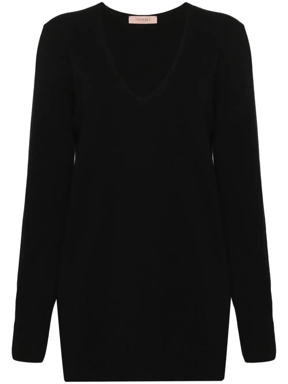 Twinset `oval T` Maxi V-neck Sweater In Black