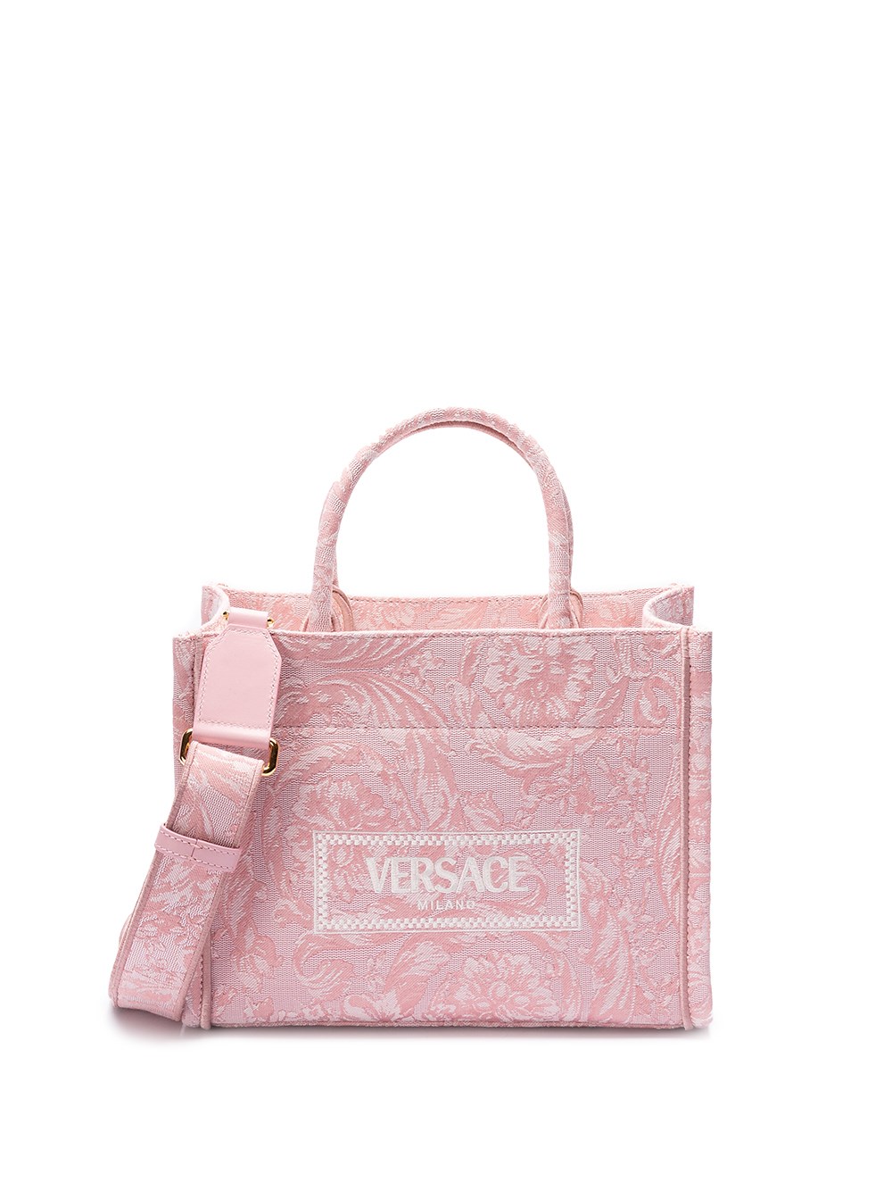 Versace Embroidered Small Tote Bag In Pink
