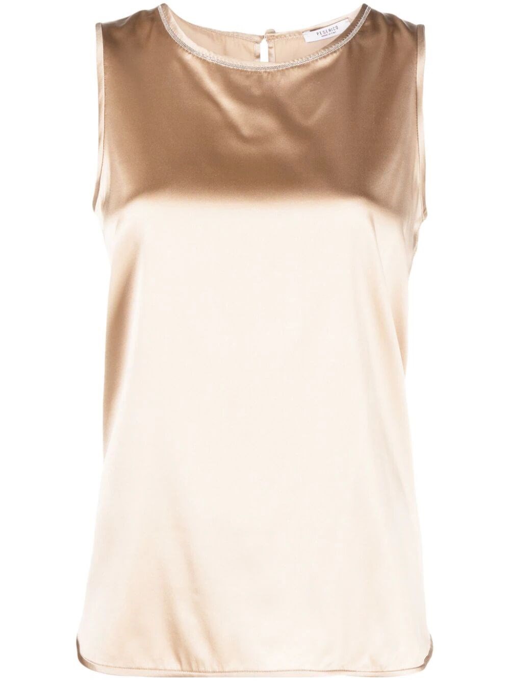 Peserico Beaded-trim Sleeveless Silk Satin Top In Brown