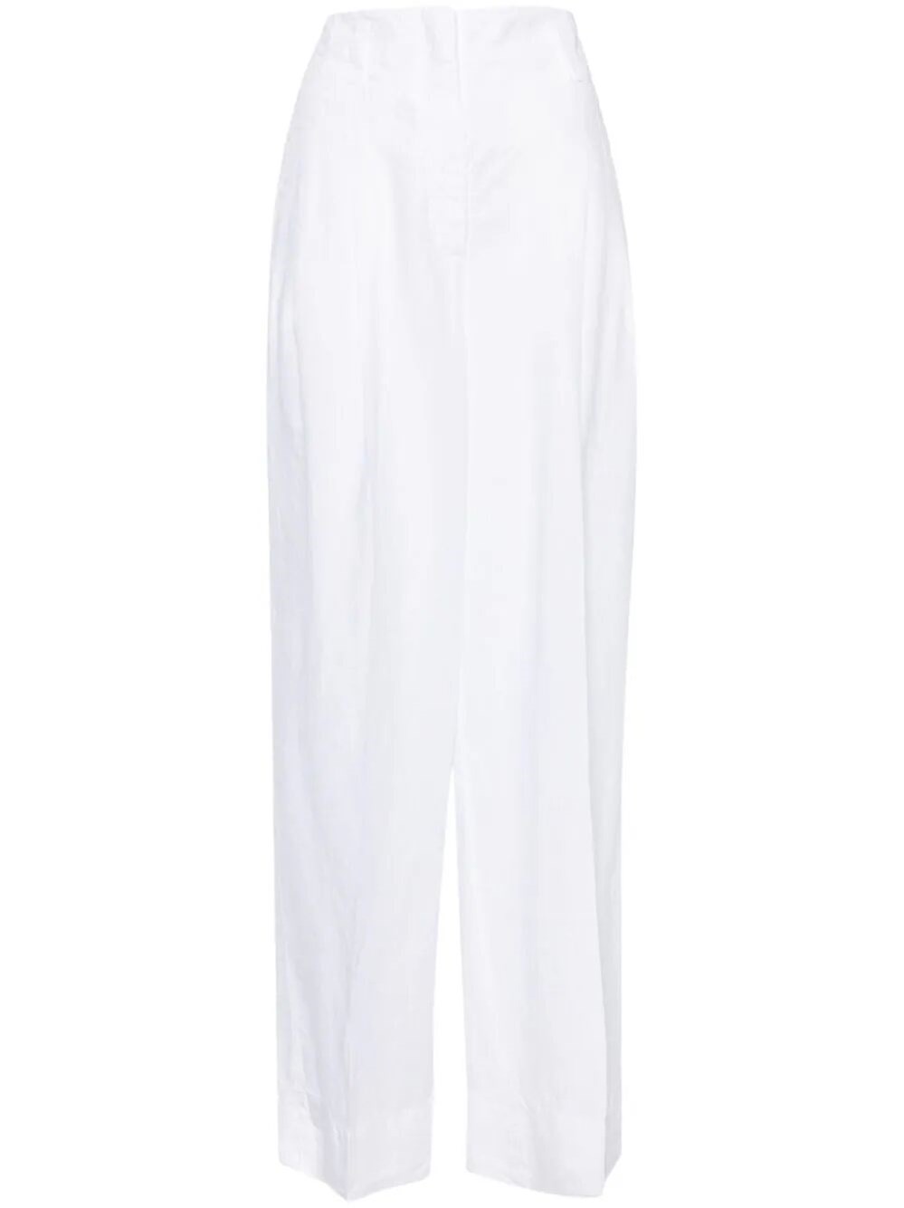Peserico High-waist Wide-leg Linen Trousers In White