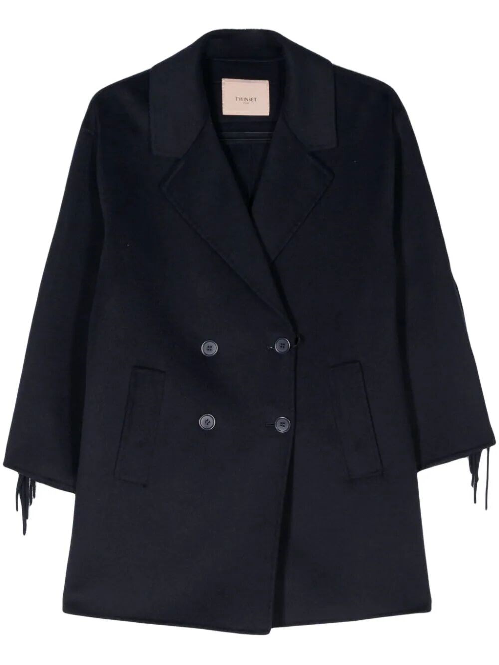 Twinset Fringed Double-breasted Coat In Azul
