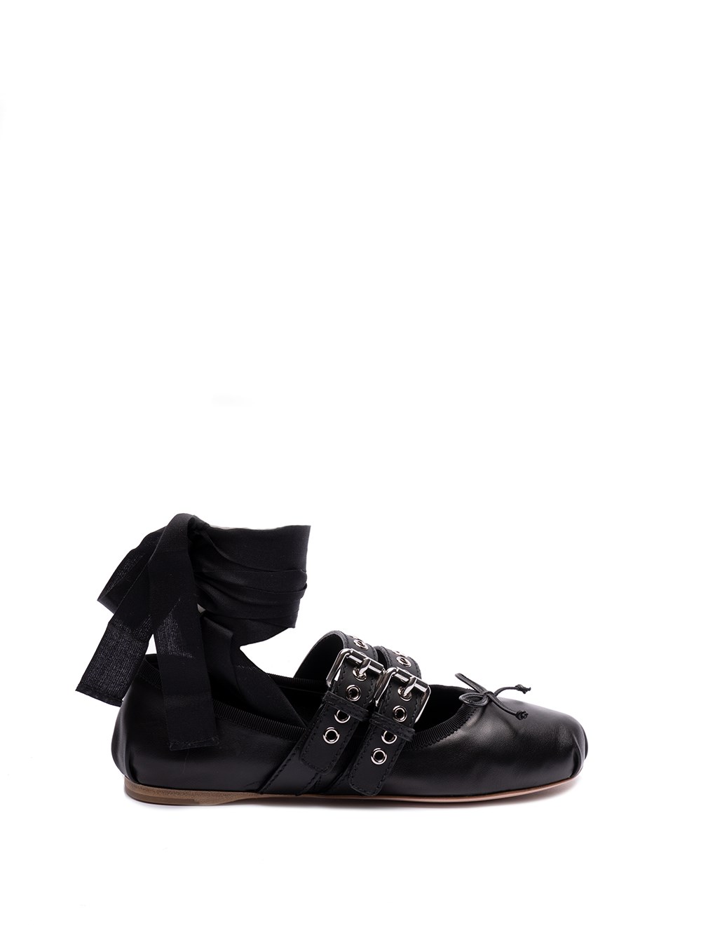 Miu Miu Buckle-embellished Leather Ballerina Flats In Black  
