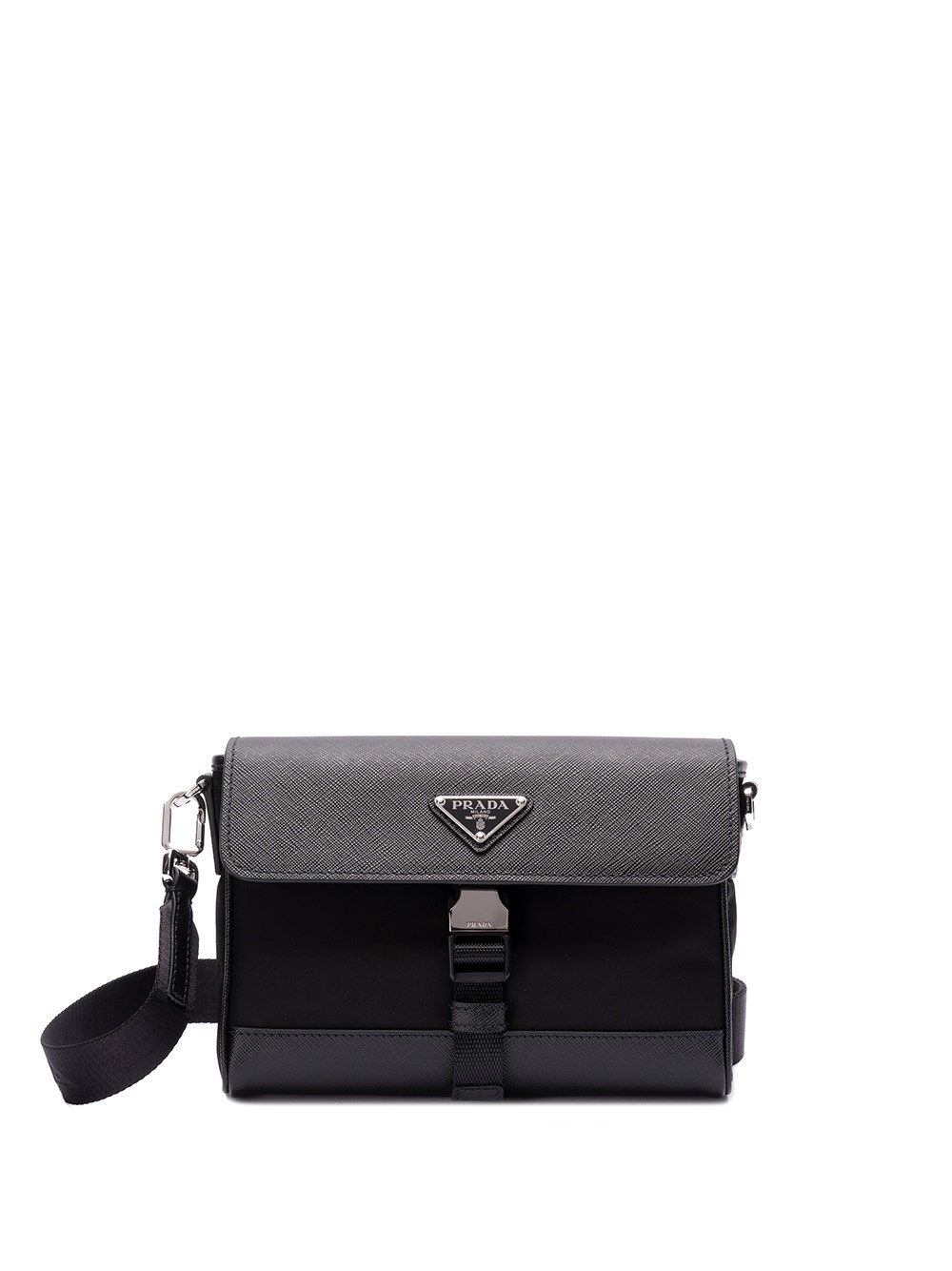 Shop Prada `re-nylon` And Saffiano Leather Shoulder Bag In Black  