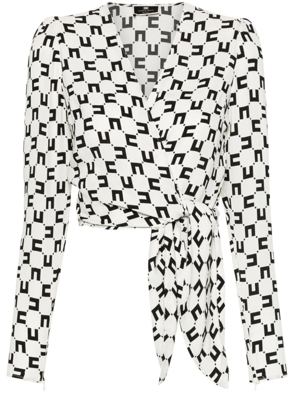 Elisabetta Franchi Logo-print Georgette Blouse In Beige