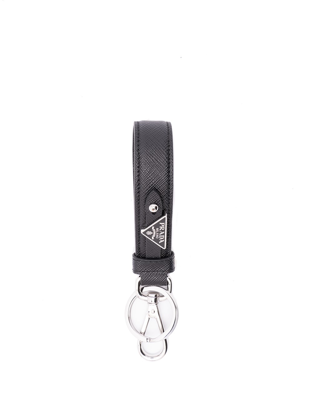 Shop Prada Saffiano Leather Keychain In Black  