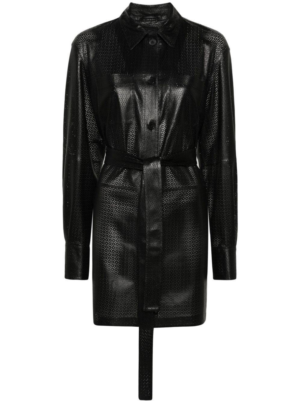 Shop Desa 1972 Perforated Leather Shirt Jacket In Black  