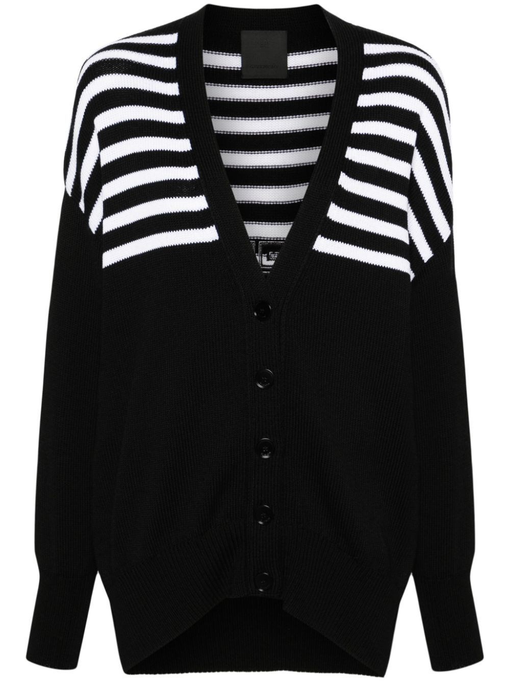 Givenchy 4g Striped Ramie And Cotton Cardigan In Black  