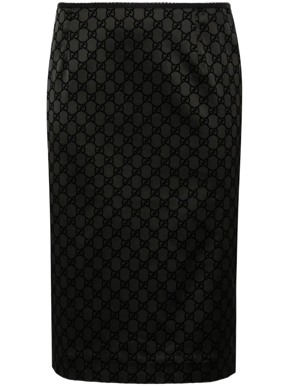 Gucci Womens Black Mix Monogram-pattern Slim-fit Stretch-woven Midi Skirt