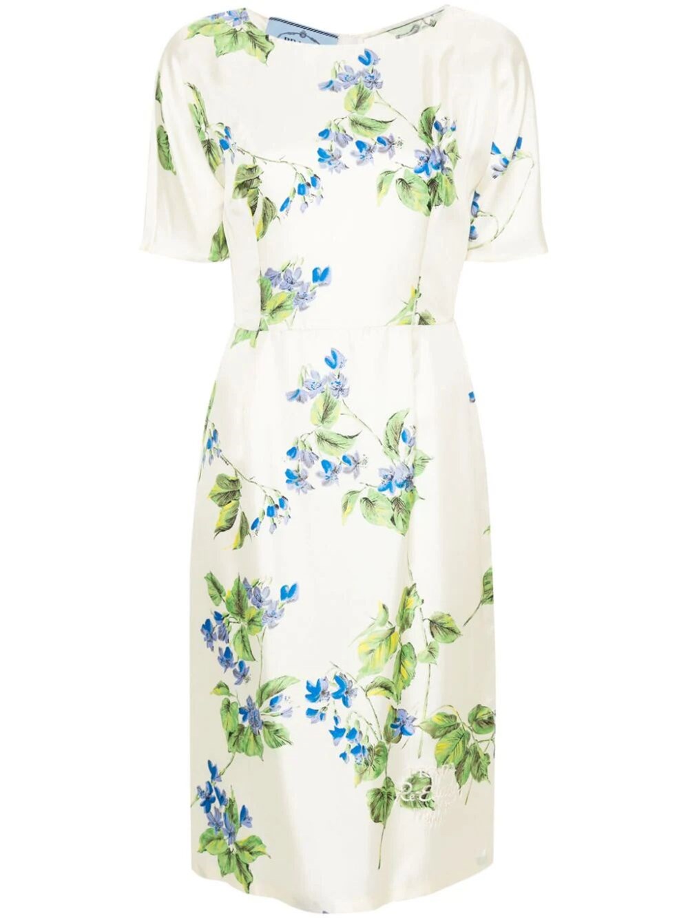 Shop Prada Dress With Floreal Print In Beige