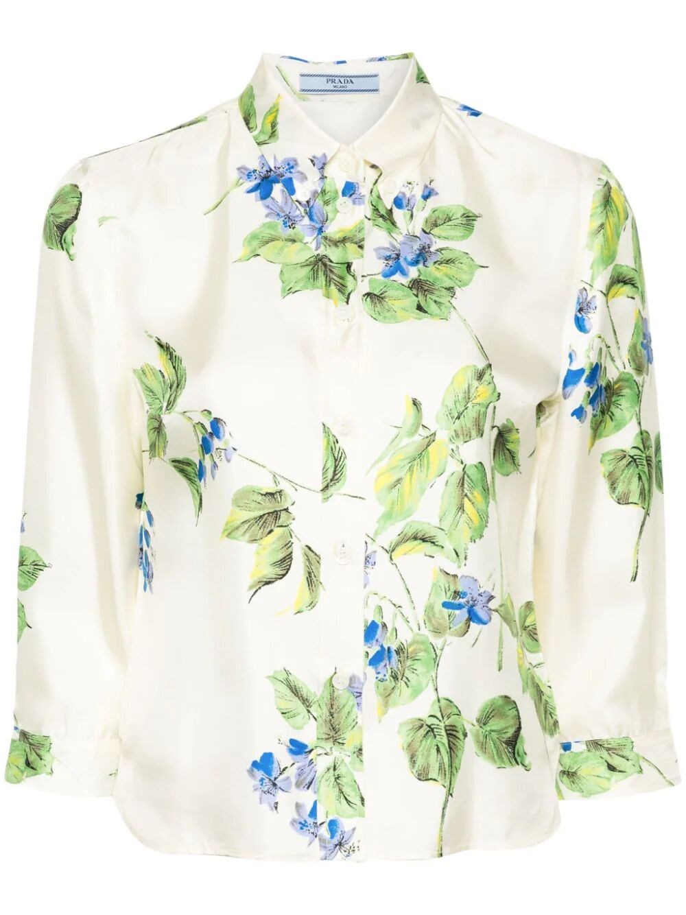 Shop Prada Shirt With Floral Print In Beige