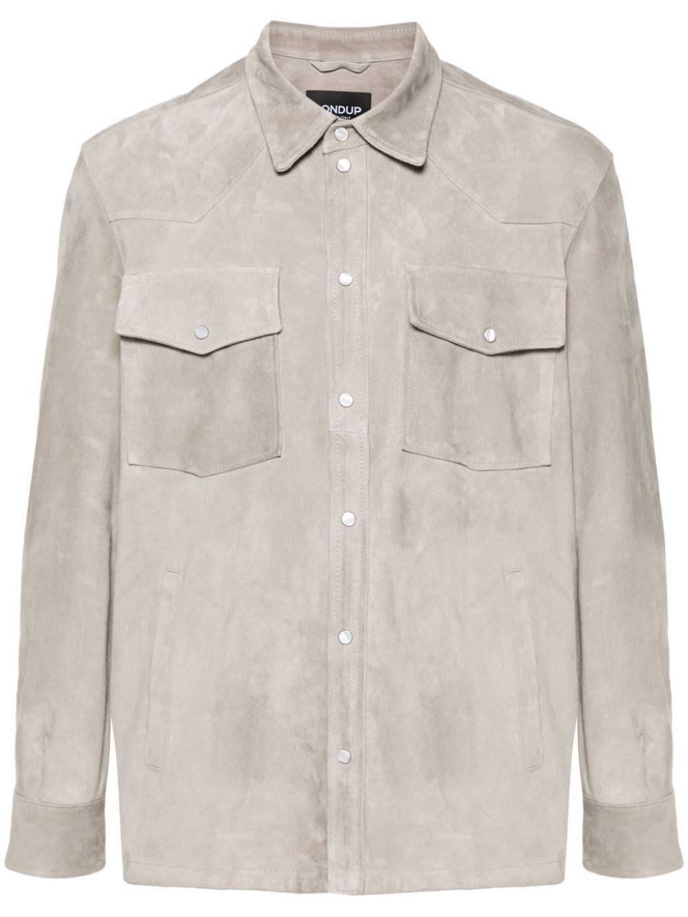 Shop Dondup Leather Shirt Jacket In Gray