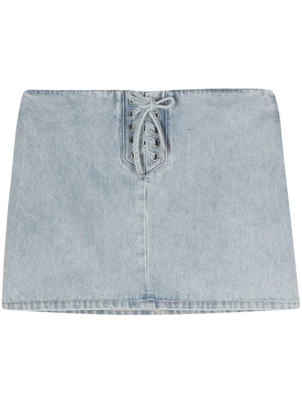 Shop Rotate Birger Christensen Denim Laced Mini Skirt In Blue