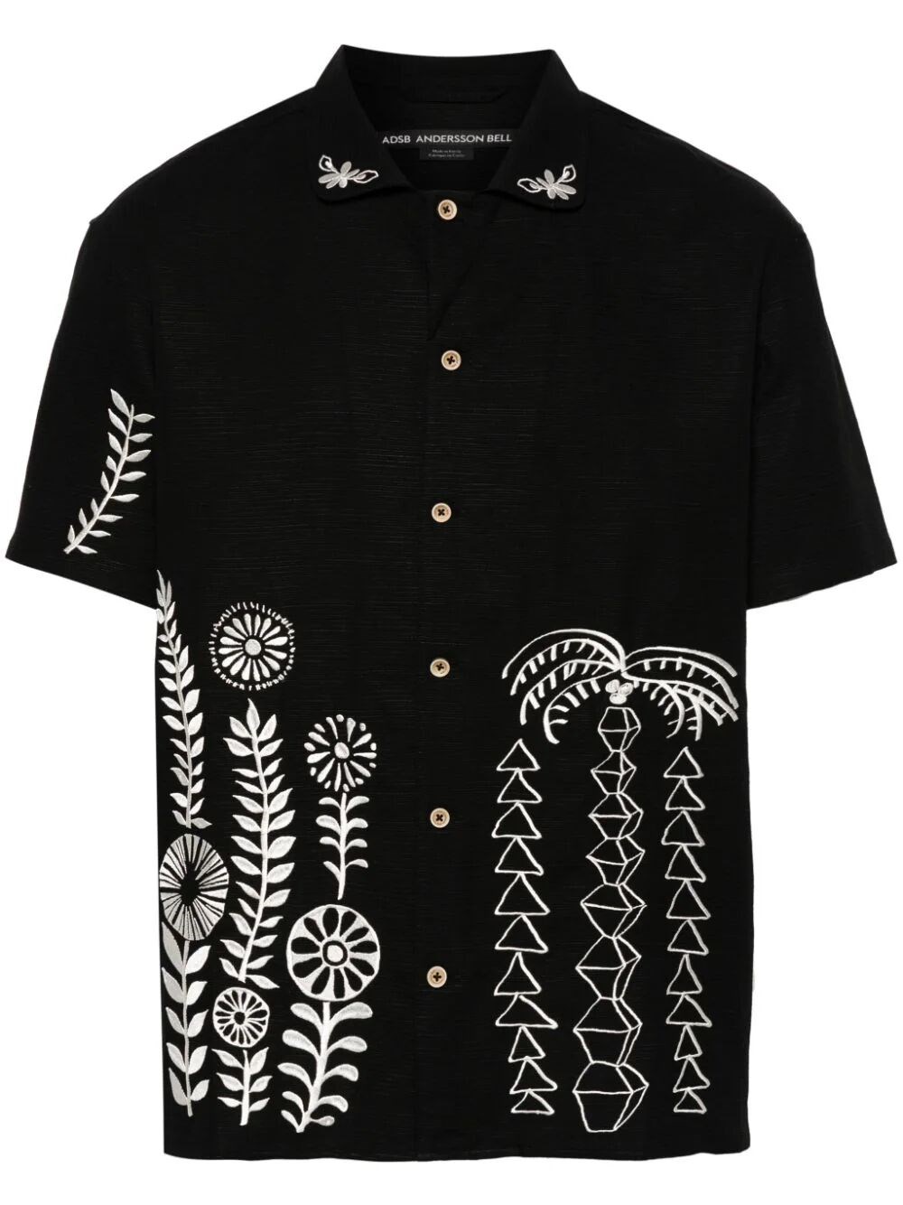 Shop Andersson Bell `may` Embroidery Open Collar Short Sleeve Shirt In Black  