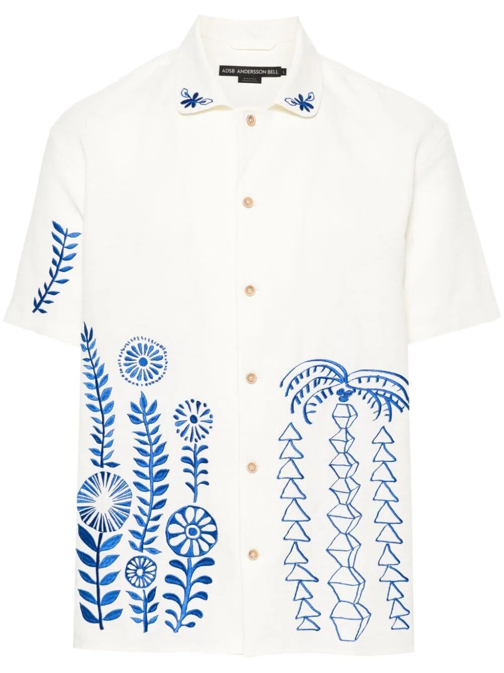 Shop Andersson Bell `may` Embroidery Open Collar Short Sleeve Shirt In Beige