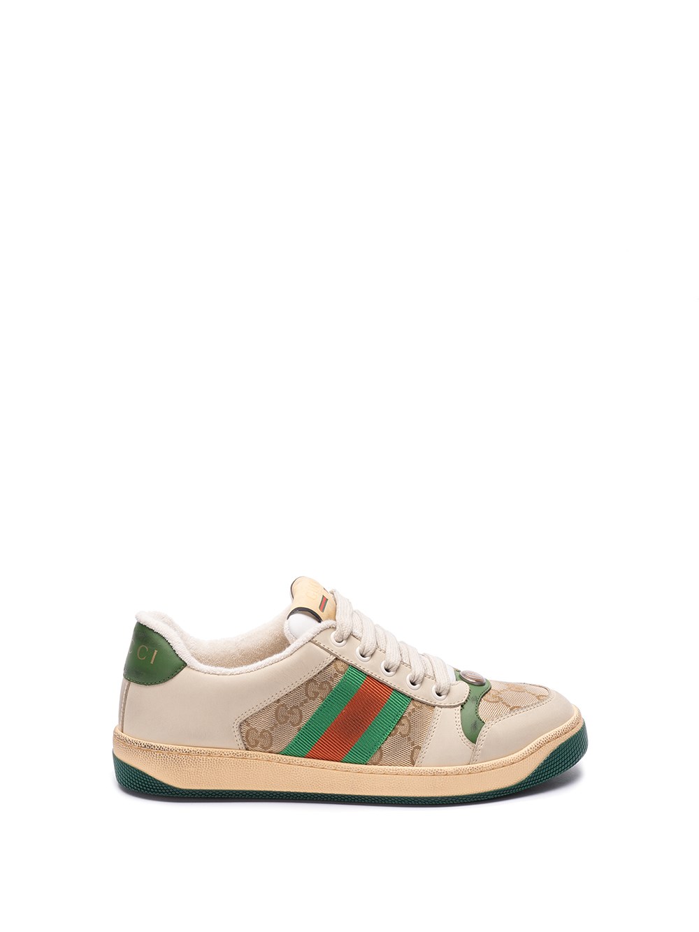 Gucci Screener Embellished Canvas-trimmed Distressed Leather Sneakers In Multi