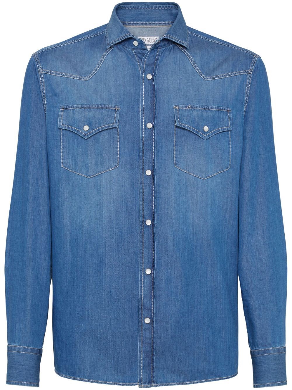 Shop Brunello Cucinelli Lightweight Denim Easy Fit Western Shirt In Blue