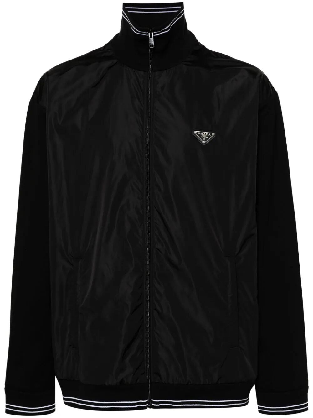 Shop Prada `re-nylon` And Cotton Jacket In Black  