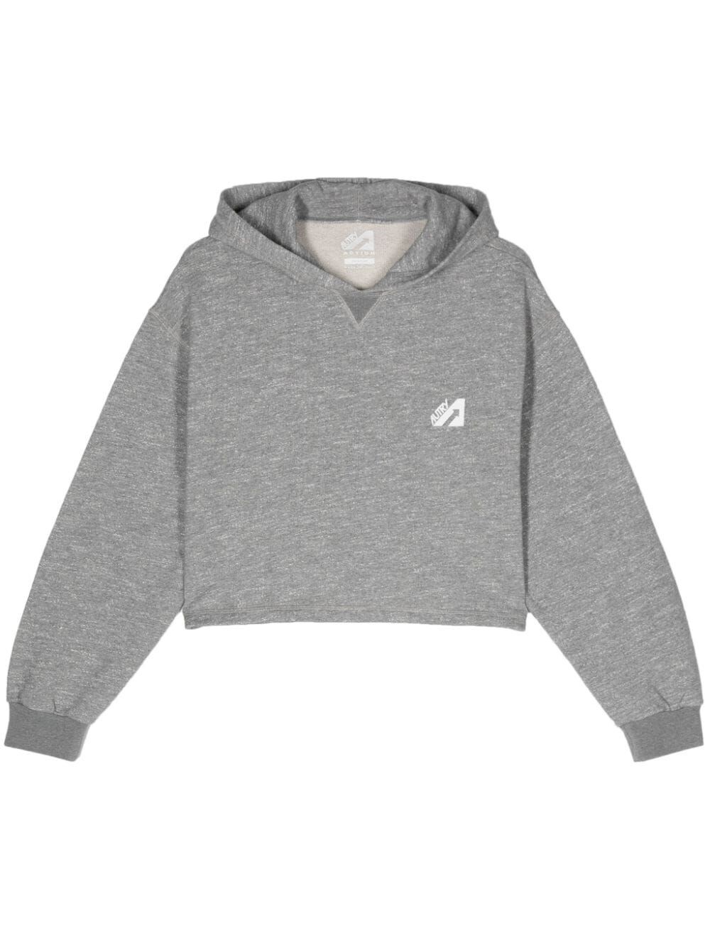 Autry Logo-flocked Cropped Hoodie In Gray