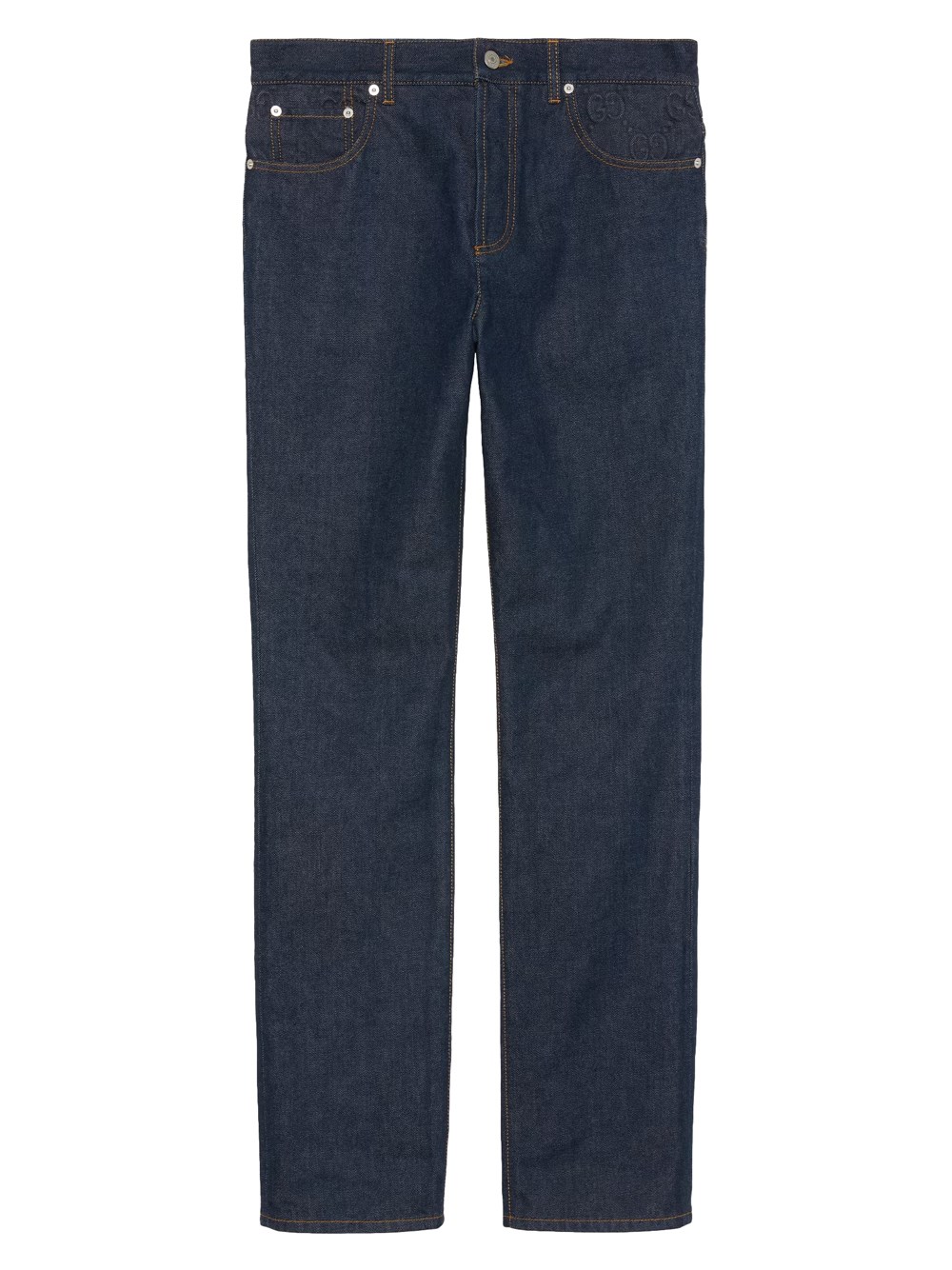 Gucci Denim Pant With Gg Embossed Detail In Blue