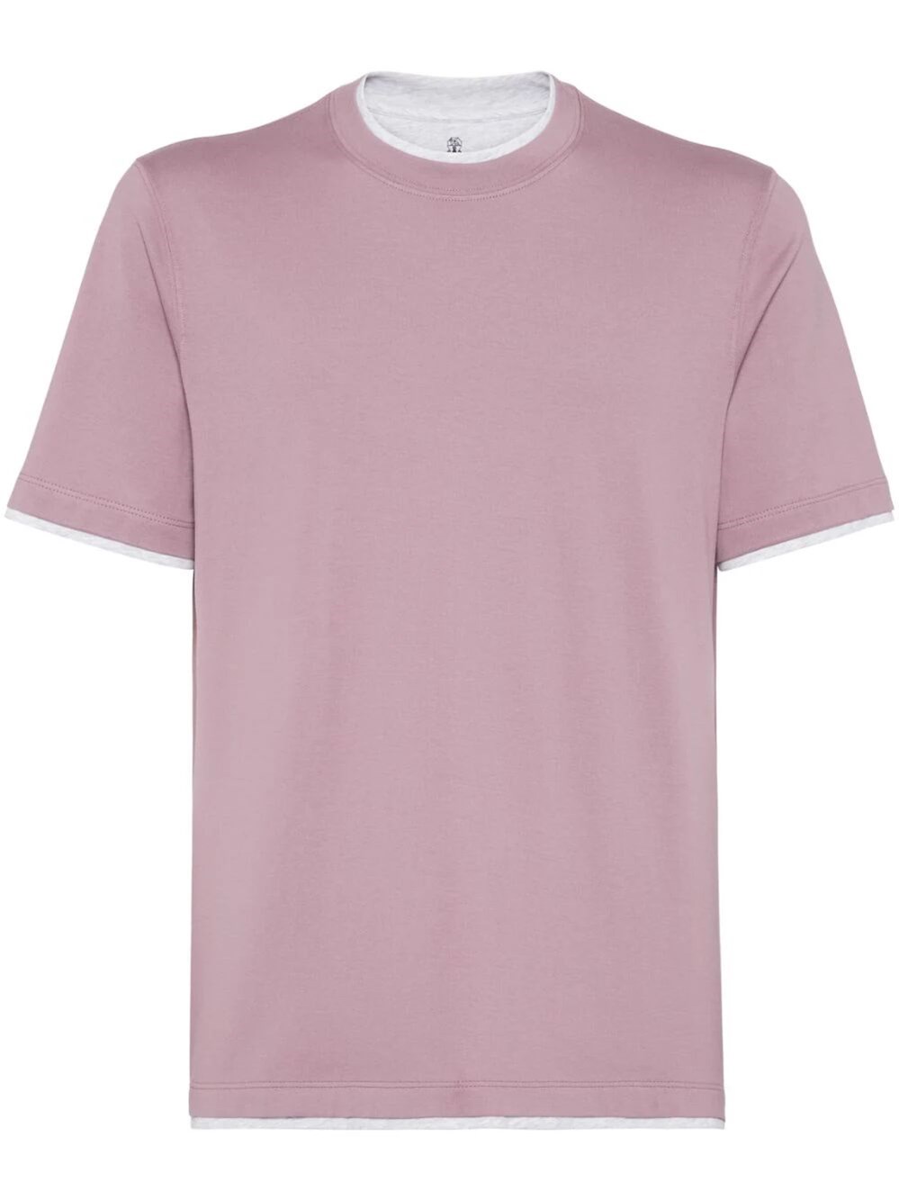 Shop Brunello Cucinelli Crew-neck T-shirt With Faux-layering In Pink