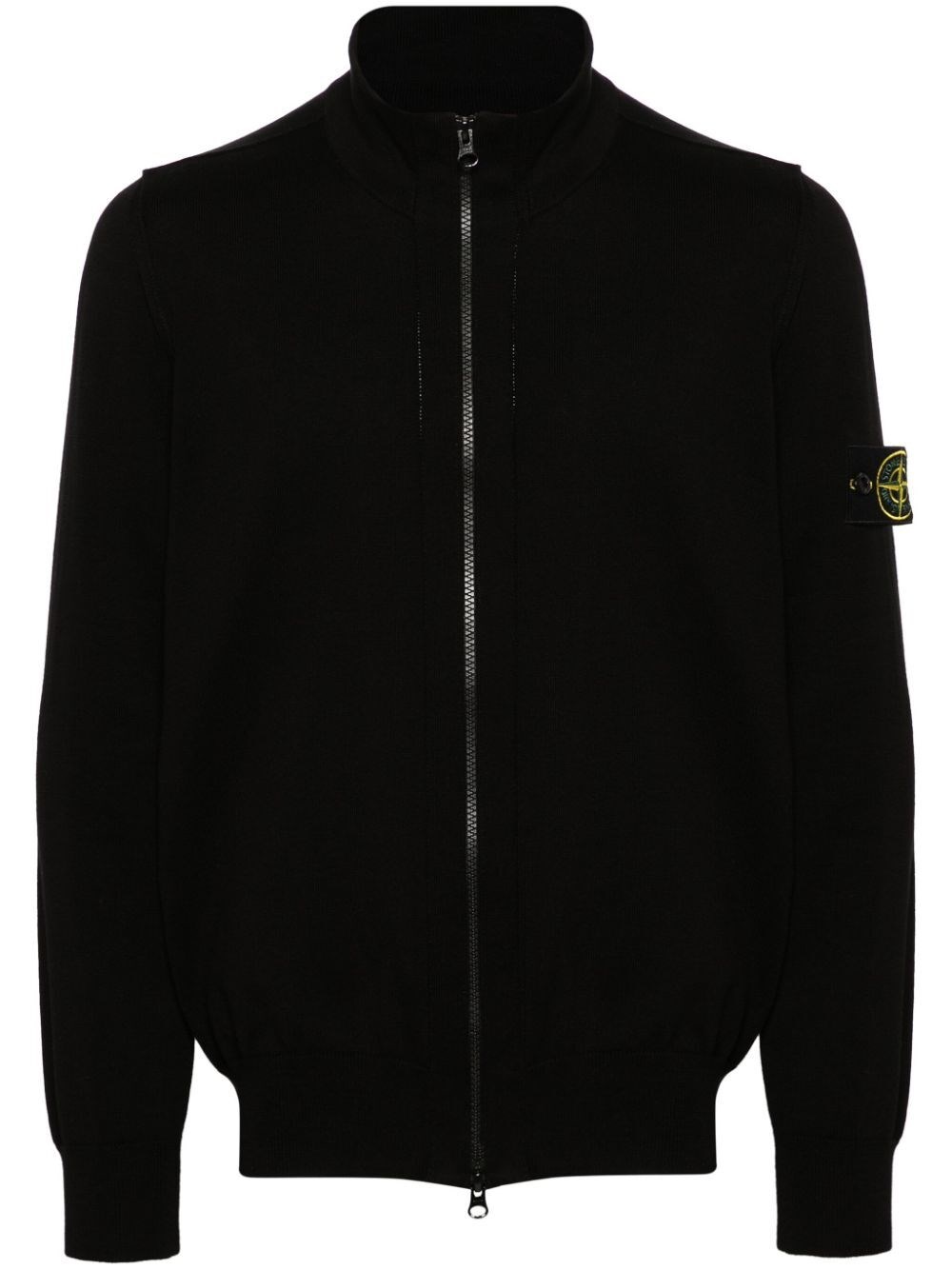 Stone Island Zip-front Logo-patch Cardigan In Black