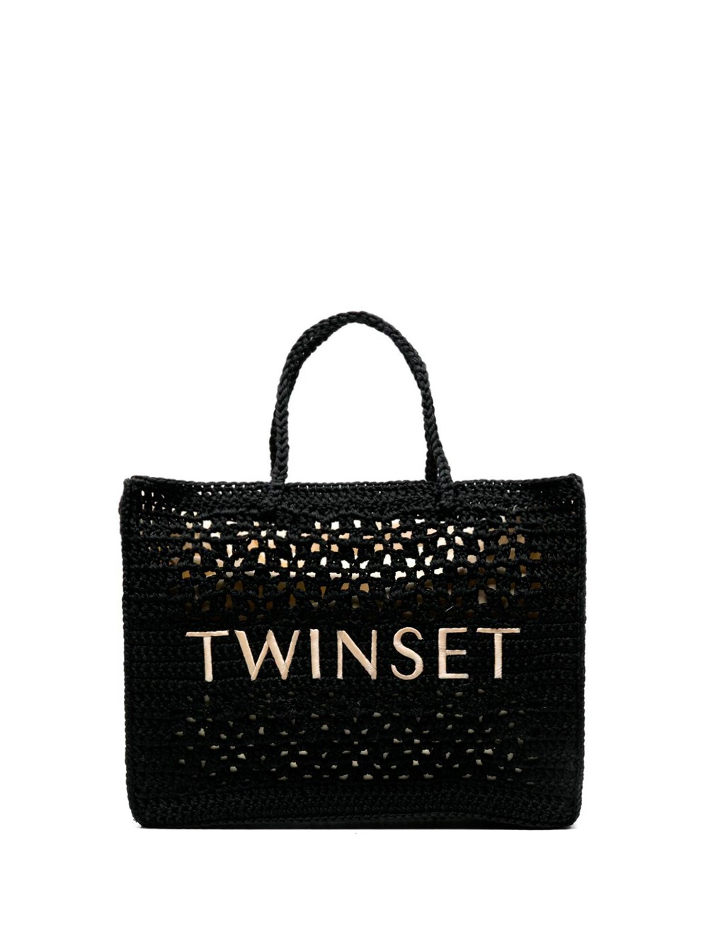 Twinset Logo-embroidered Crochet Tote Bag In Black  
