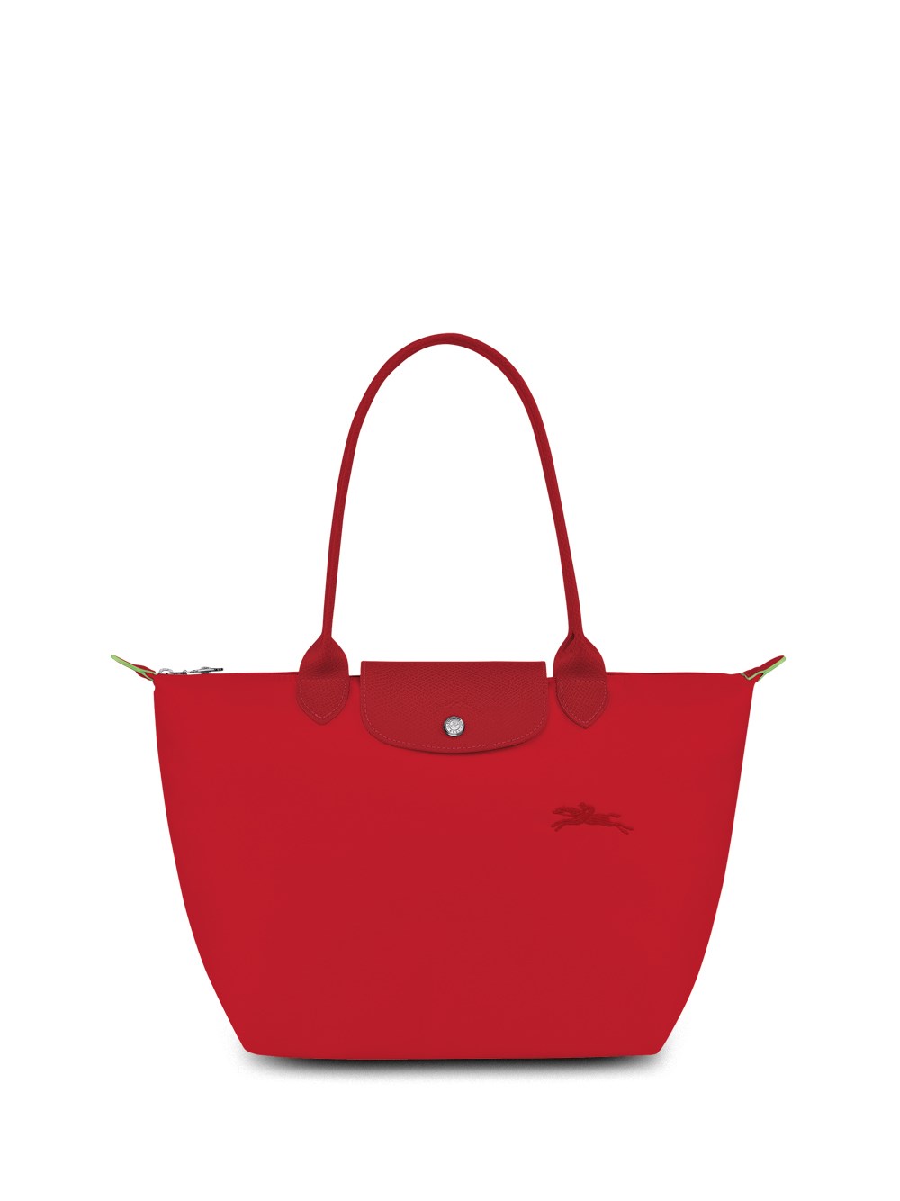 Longchamp `le Pliage Green` Medium Tote Bag In Red