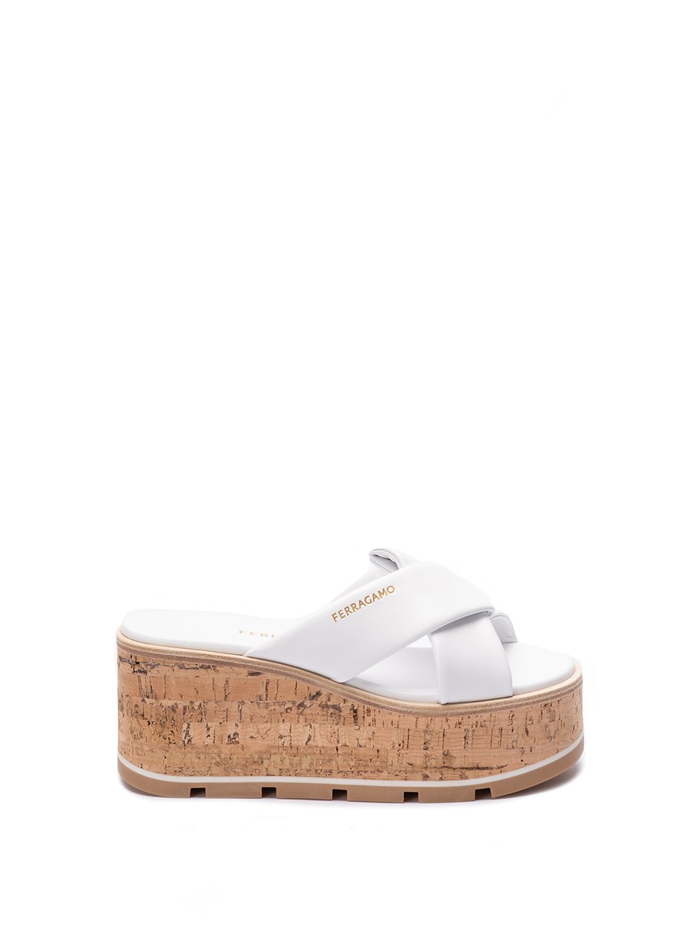 Ferragamo Engracia Leather Cork Slide Sandals In Optic White